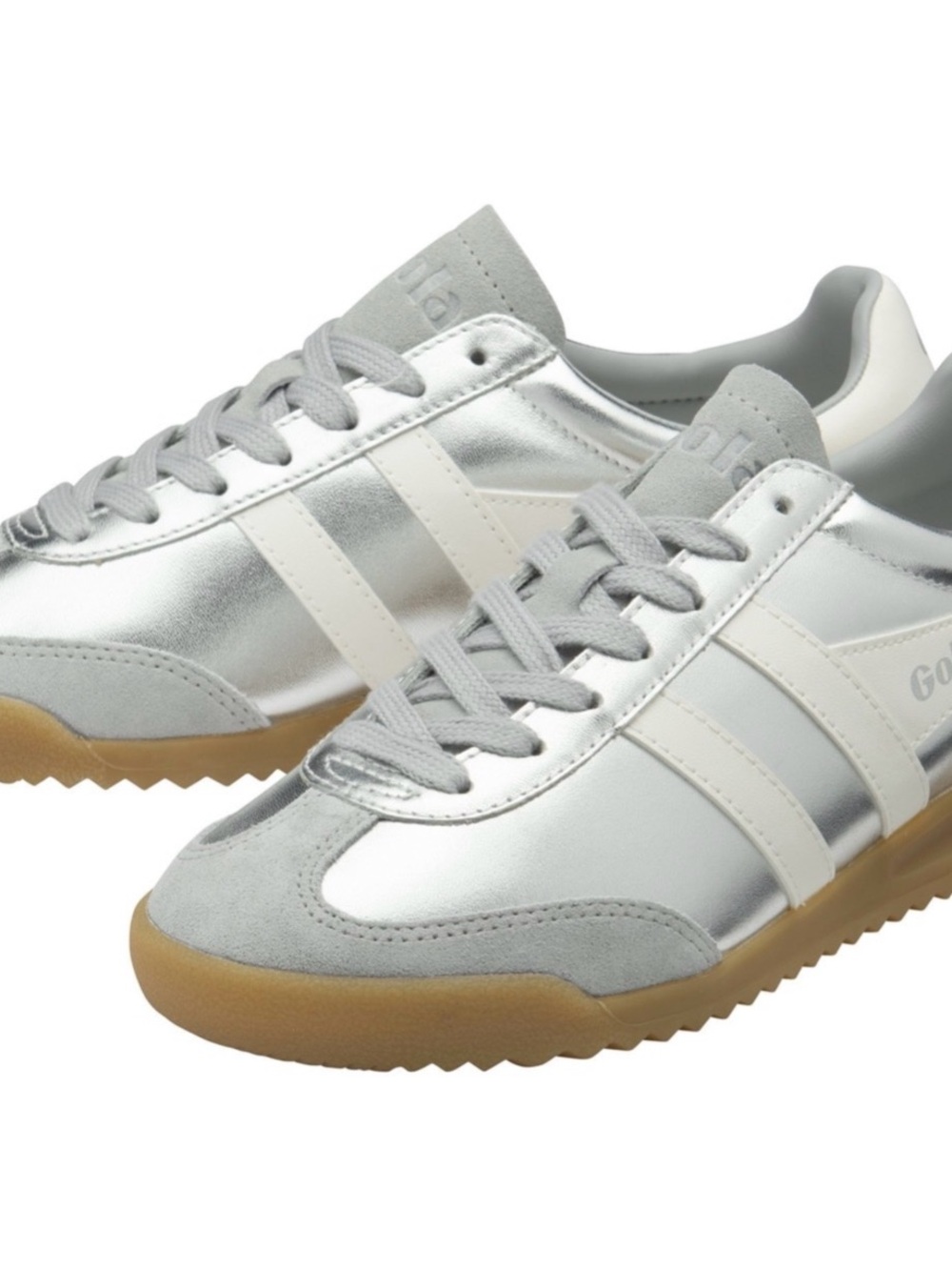Gola Silver Metallic Lace-Up Women's Torpedo Gum Sole Glimmer Sneakers CLB742JW2